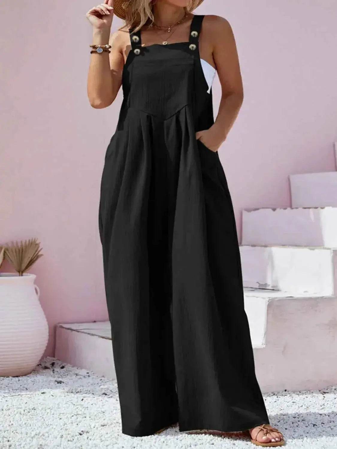 Plus Size Square Neck Wide Leg Overalls - GiFTiFY