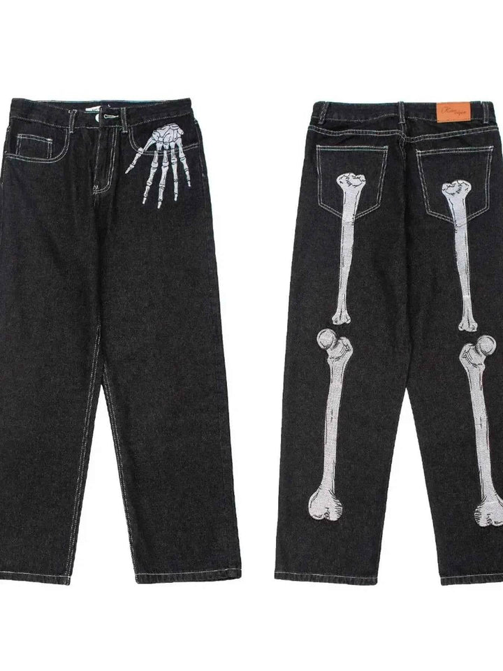 Men's Skeleton Embroidered Straight Leg Jeans - GiFTiFY