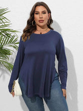 Plus Size Round Neck Long Sleeve Slit T-Shirt - GiFTiFY