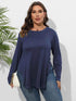 Plus Size Round Neck Long Sleeve Slit T-Shirt - GiFTiFY