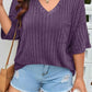 Plus Size V-Neck Ribbed Knit T-Shirt
