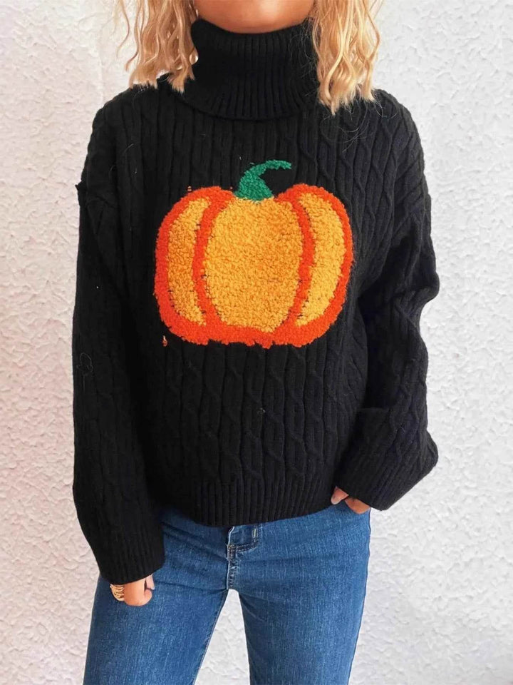 Pumpkin Turtleneck Long Sleeve Sweater - GiFTiFY