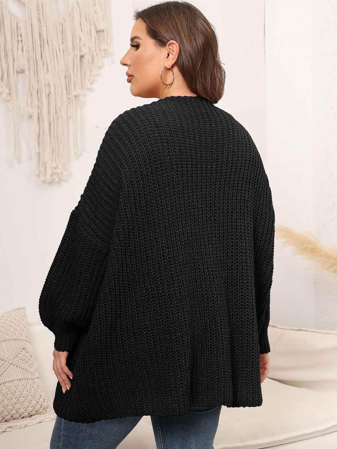 Plus Size Open Front Dropped Shoulder Knit Cardigan - GiFTiFY