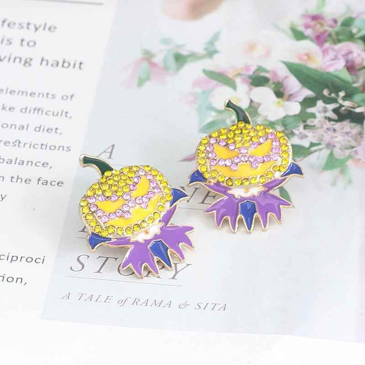 Demon Pumpkin Rhinestone Alloy Earrings - GiFTiFY