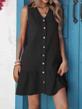 Plus Size Sleeveless Button-Front V-Neck Casual Mini Dress - GiFTiFY