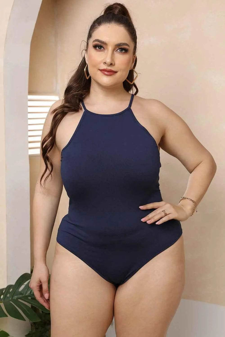 Plus Size Halter Neck Spaghetti Strap Bodysuit - GiFTiFY