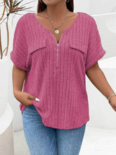 Plus Size Ribbed Half Zip Relaxed Fit T-Shirt - GiFTiFY