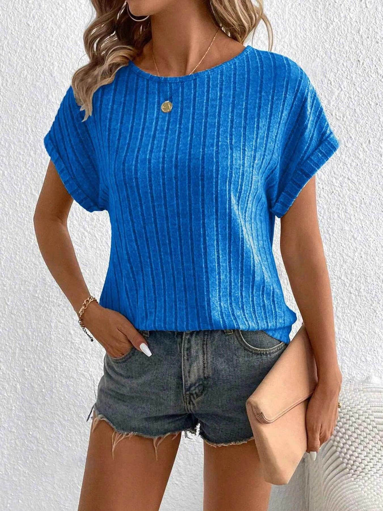 Plus Size Ribbed Texture Short Sleeve T-Shirt - GiFTiFY