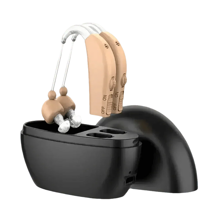 Beige Hearing Aids with Black Charging Case Sound Amplifier Hearing Aids Beige Black Hearing Aids Avoid Whistling Beige Case - GiFTiFY