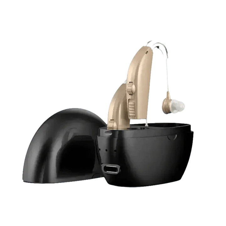 Beige Hearing Aids with Black Charging Case Sound Amplifier Hearing Aids Beige Black Hearing Aids Avoid Whistling Beige Case - GiFTiFY