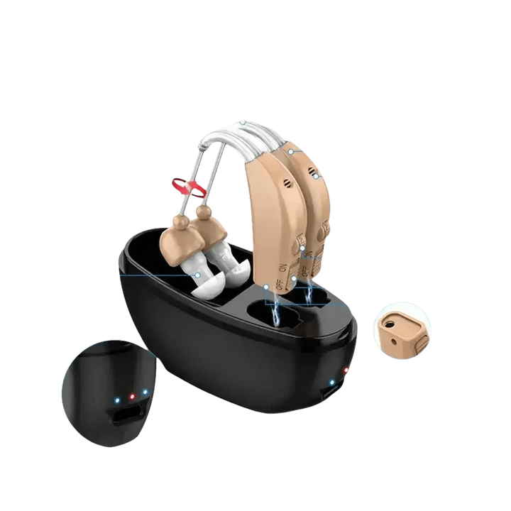 Beige Hearing Aids with Black Charging Case Sound Amplifier Hearing Aids Beige Black Hearing Aids Avoid Whistling Beige Case - GiFTiFY