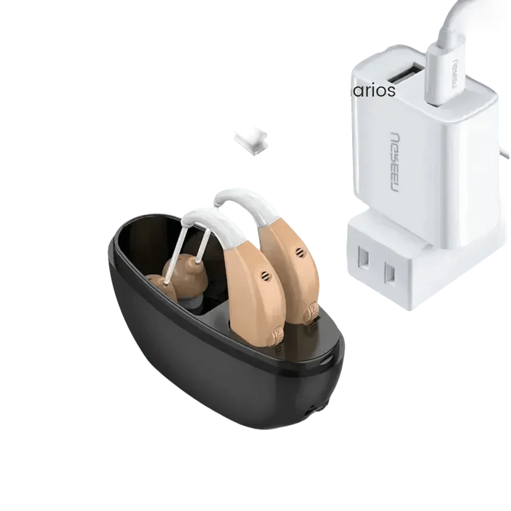 Beige Hearing Aids with Black Charging Case Sound Amplifier Hearing Aids Beige Black Hearing Aids Avoid Whistling Beige Case - GiFTiFY