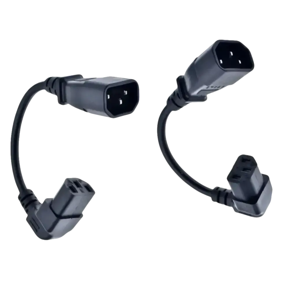 Two angled IEC power cords.
