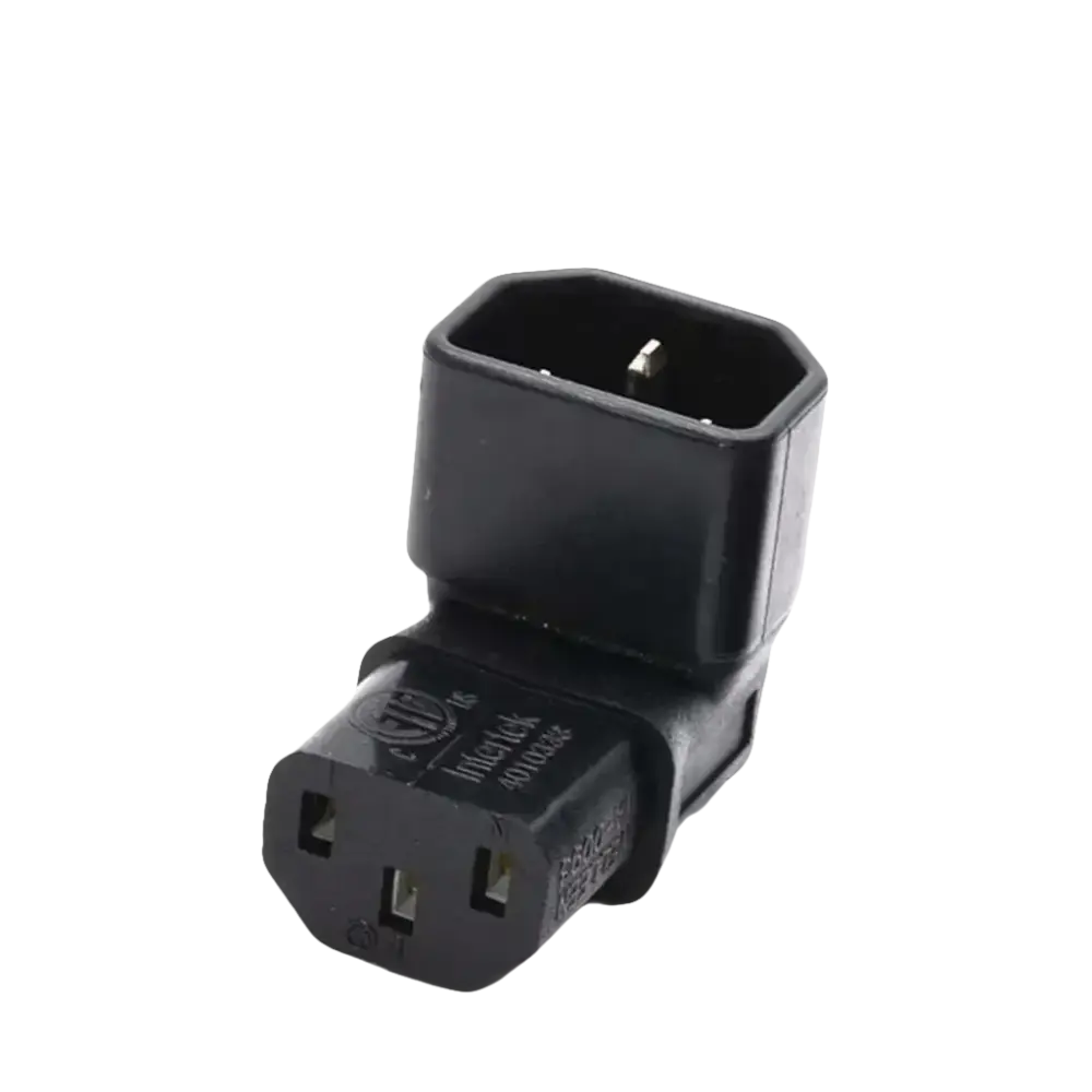 Black right-angle power adapter.