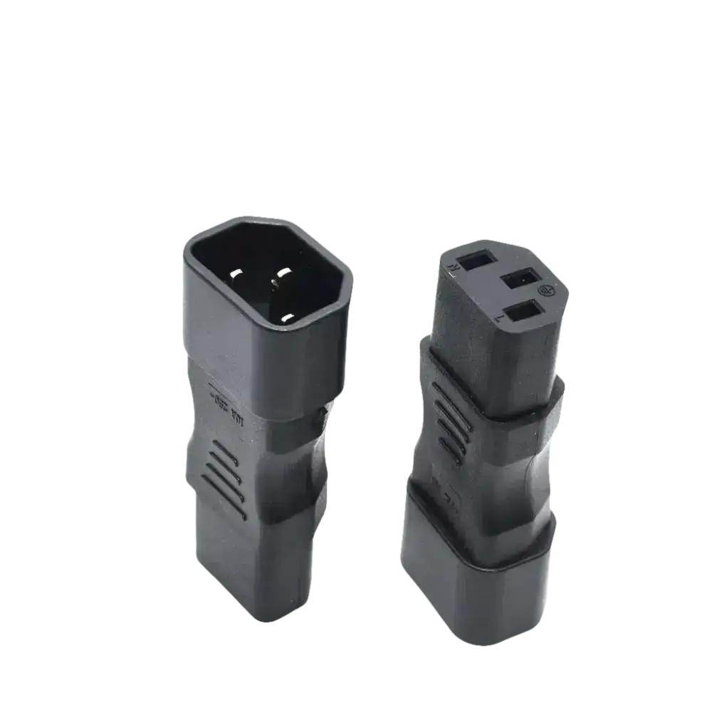 Black IEC C14 to C13 adapter.