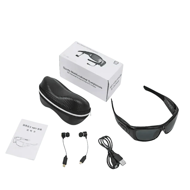 Black Camcorder Glasses Camera with Headphones. HD 1080P Mini Camcorder Glasses Sunglasses by Believe me Store