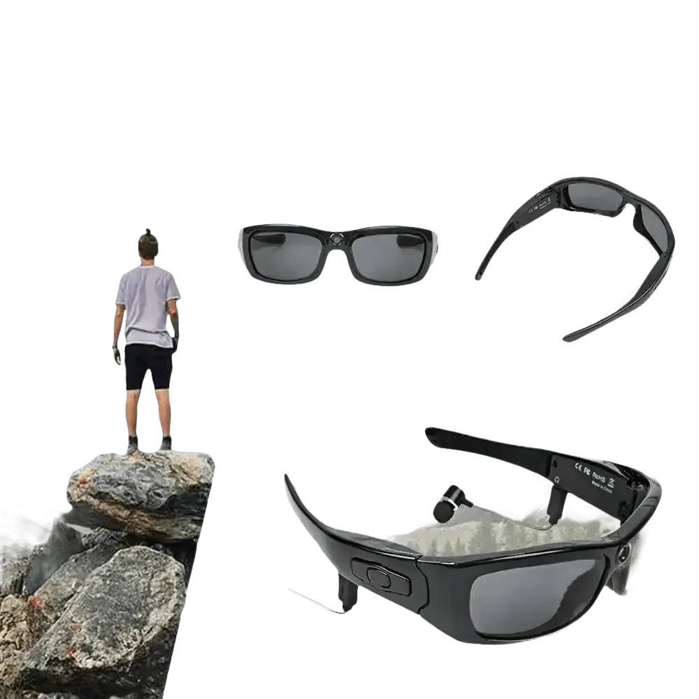 Black Camcorder Glasses Camera with Headphones. HD 1080P Mini Camcorder Glasses Sunglasses by Believe me Store