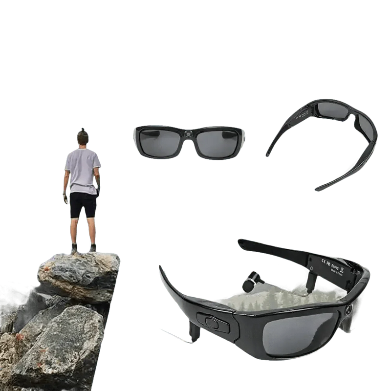 Black Camcorder Glasses Camera with Headphones. HD 1080P Mini Camcorder Glasses Sunglasses by Believe me Store