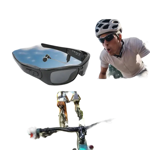 Sunglasses with built-in camera and headphones.
