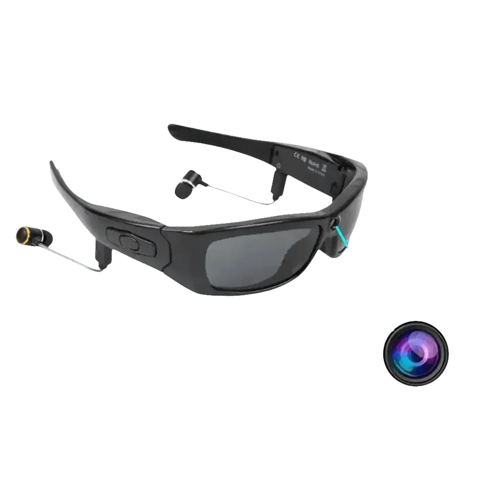 Black Camcorder Glasses Camera with Headphones. HD 1080P Mini Camcorder Glasses Sunglasses by Believe me Store
