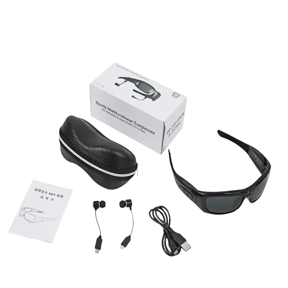Black Camcorder Glasses Camera with Headphones. HD 1080P Mini Camcorder Glasses Sunglasses by Believe me Store