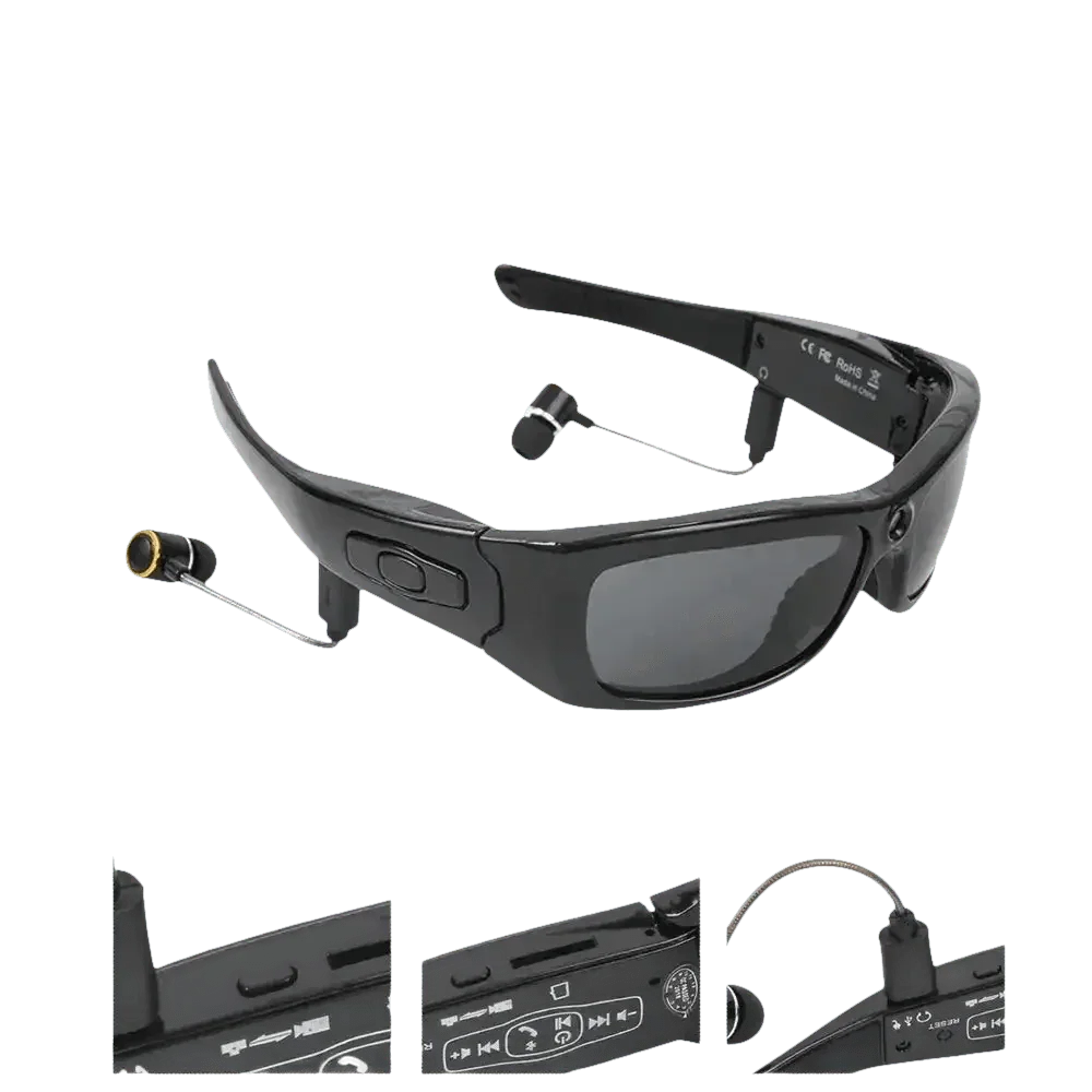 Black Camcorder Glasses Camera with Headphones. HD 1080P Mini Camcorder Glasses Sunglasses by Believe me Store