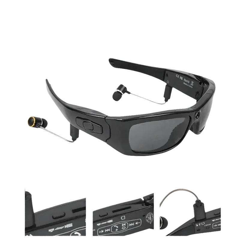 Black Camcorder Glasses Camera with Headphones. HD 1080P Mini Camcorder Glasses Sunglasses by Believe me Store