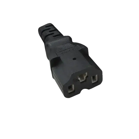 Black three-prong power cord connector.