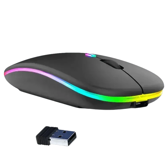 Black USB Rechargeable RGB LED Wireless Mouse - GiFTiFY
