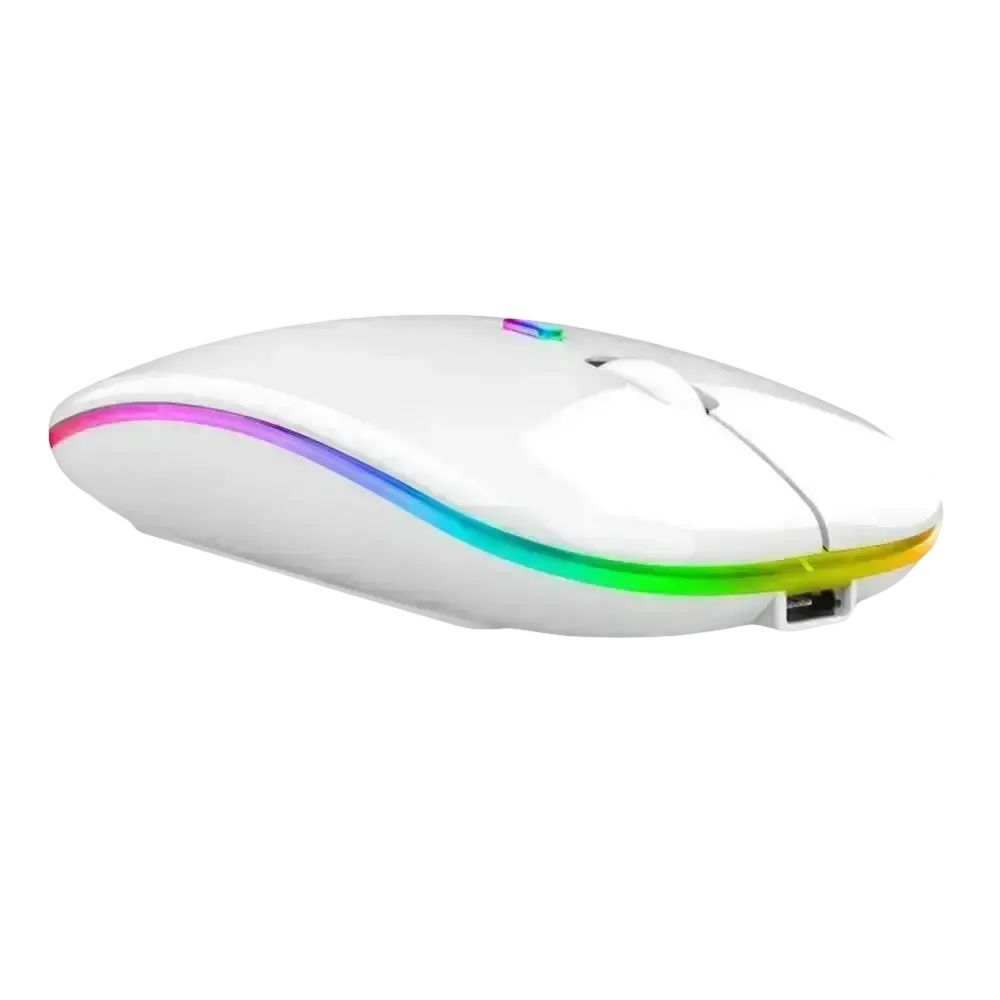 White computer mouse with colorful lighting.