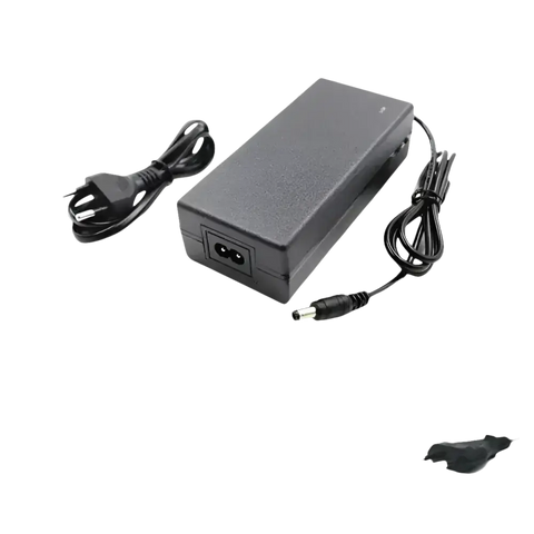 Black 54.6V 2A charger with power cords.