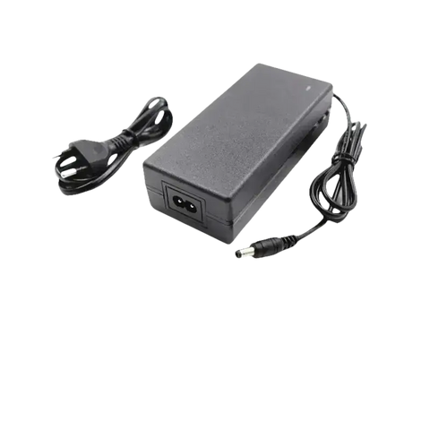 Black power adapter with multiple plug options.