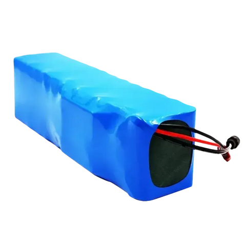 Blue-wrapped battery pack with wires.