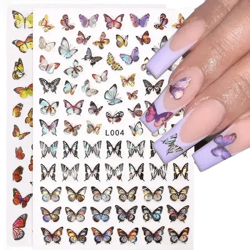 Blue Butterfly Self-Adhesive Nail Stickers Colorful 3D - GiFTiFY