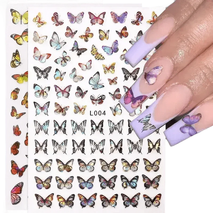 Blue Butterfly Self-Adhesive Nail Stickers Colorful 3D - GiFTiFY