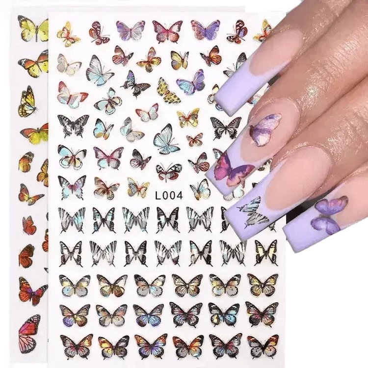 Blue Butterfly Self-Adhesive Nail Stickers Colorful 3D - GiFTiFY