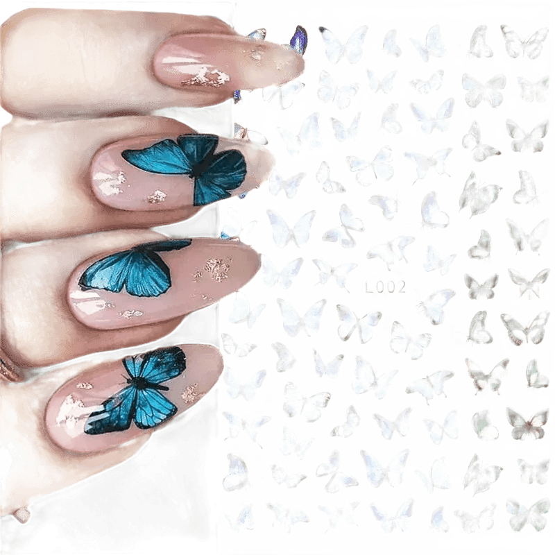 Blue Butterfly Self-Adhesive Nail Stickers Colorful 3D - GiFTiFY