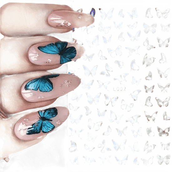 Blue Butterfly Self-Adhesive Nail Stickers Colorful 3D - GiFTiFY