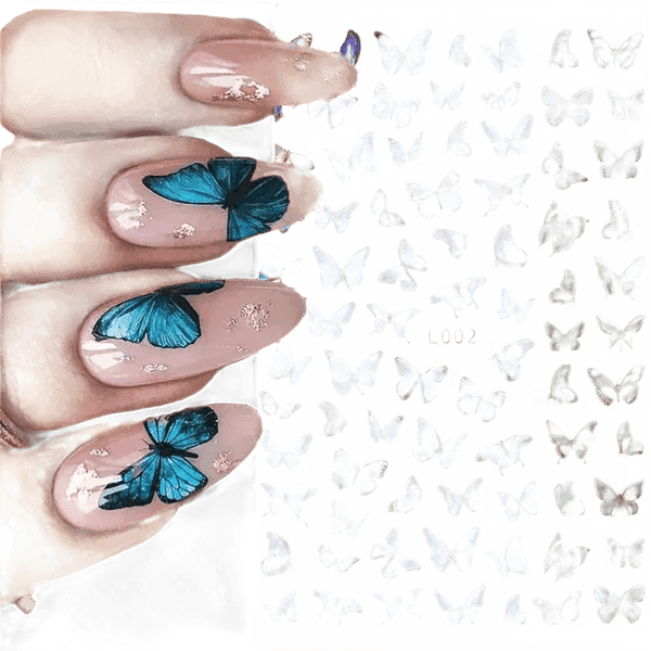 Blue Butterfly Self-Adhesive Nail Stickers Colorful 3D - GiFTiFY