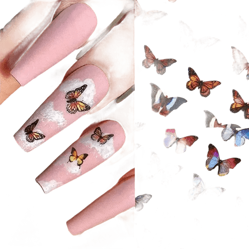 Blue Butterfly Self-Adhesive Nail Stickers Colorful 3D - GiFTiFY