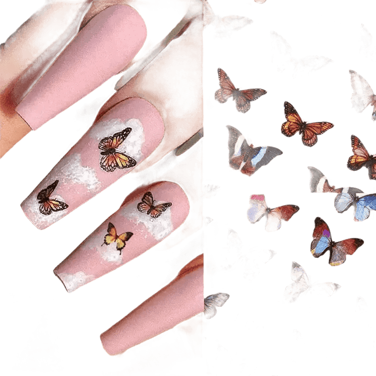 Blue Butterfly Self-Adhesive Nail Stickers Colorful 3D - GiFTiFY