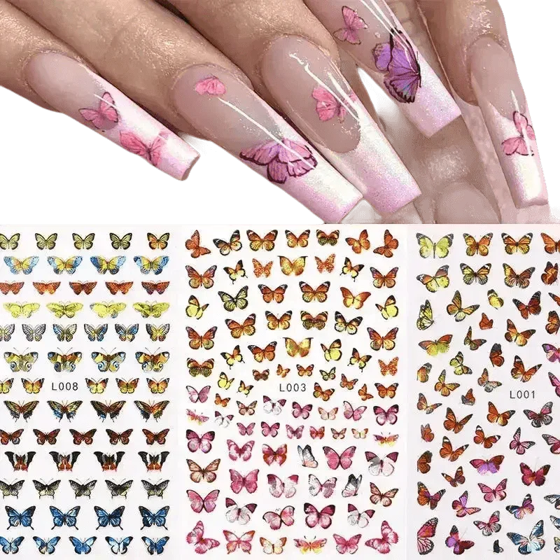 Blue Butterfly Self-Adhesive Nail Stickers Colorful 3D - GiFTiFY