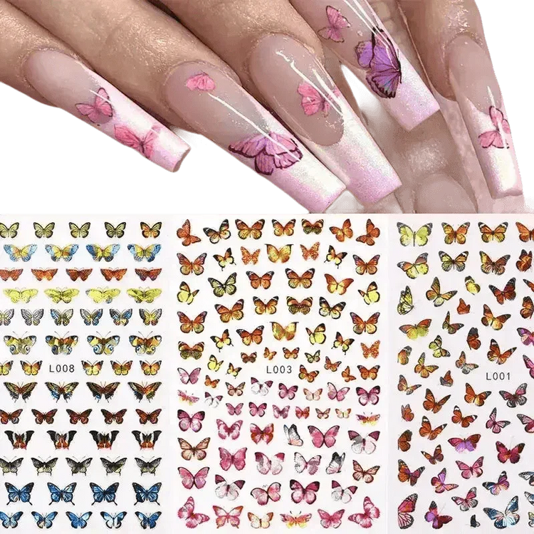 Blue Butterfly Self-Adhesive Nail Stickers Colorful 3D - GiFTiFY