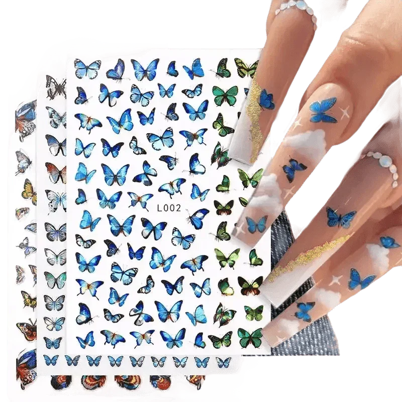 Blue Butterfly Self-Adhesive Nail Stickers Colorful 3D - GiFTiFY