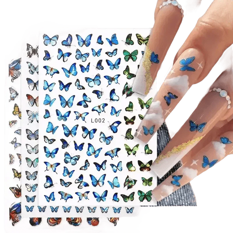 Blue Butterfly Self-Adhesive Nail Stickers Colorful 3D - GiFTiFY