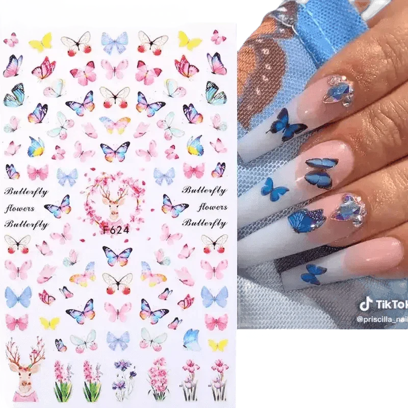 Blue Butterfly Self-Adhesive Nail Stickers Colorful 3D - GiFTiFY