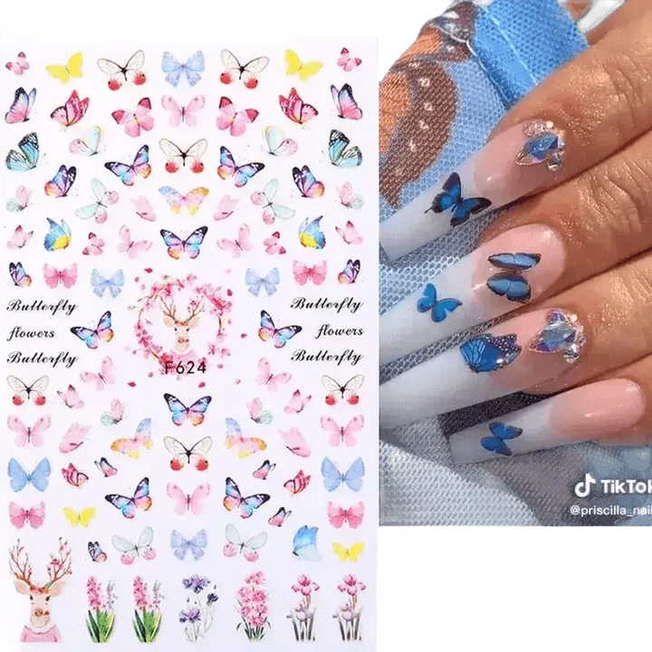 Blue Butterfly Self-Adhesive Nail Stickers Colorful 3D - GiFTiFY