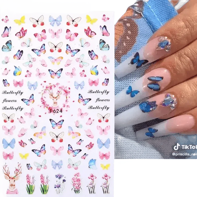 Blue Butterfly Self-Adhesive Nail Stickers Colorful 3D - GiFTiFY
