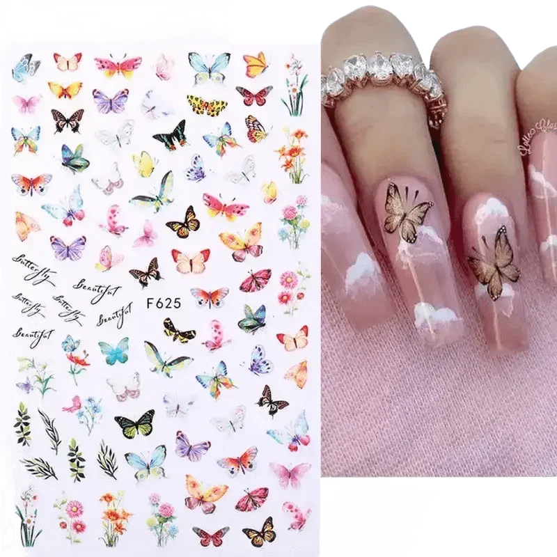 Blue Butterfly Self-Adhesive Nail Stickers Colorful 3D - GiFTiFY