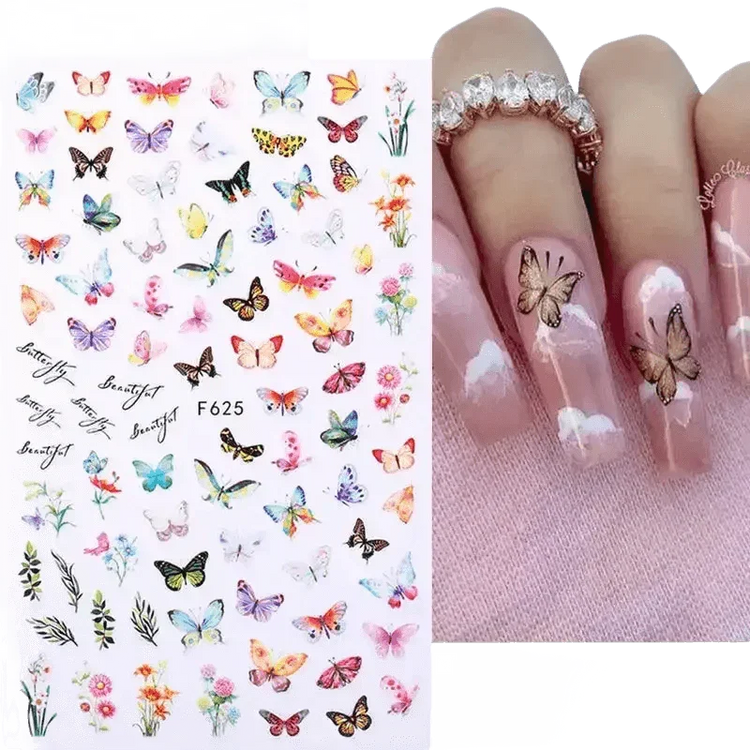 Blue Butterfly Self-Adhesive Nail Stickers Colorful 3D - GiFTiFY